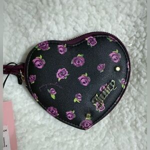NWT Juicy Couture “Blossoms at Night” Black and Purple Floral Heart Wristlet